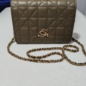 Quilted Olive Green Chain Shoulder Bag with Gold Hardware